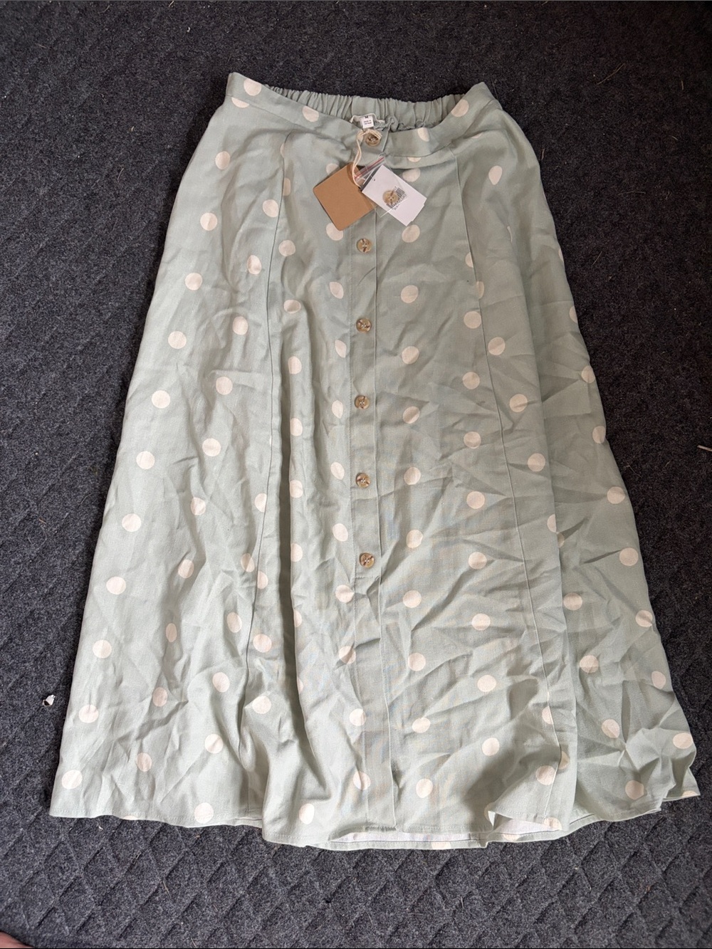 Blu Pepper Sage Green Polka Dot Button-Front Midi Skirt